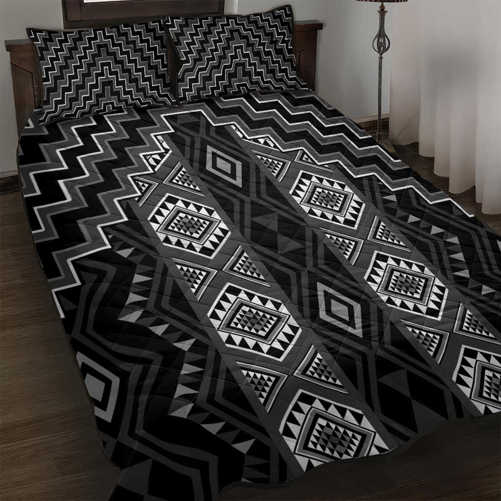 New Zealand Aotearoa Quilt Bed Set Black Poutama With Taniko Pattern LT05 Black - Polynesian Pride