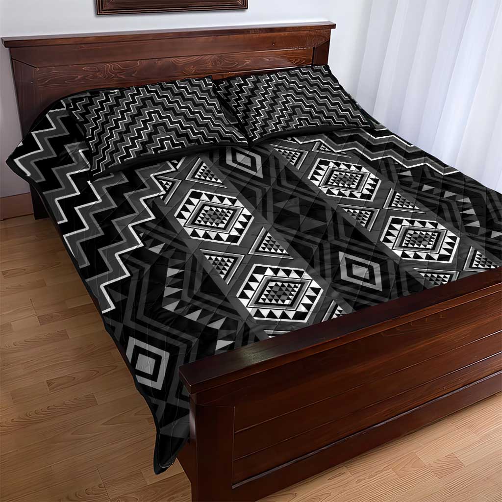 New Zealand Aotearoa Quilt Bed Set Black Poutama With Taniko Pattern LT05 - Polynesian Pride