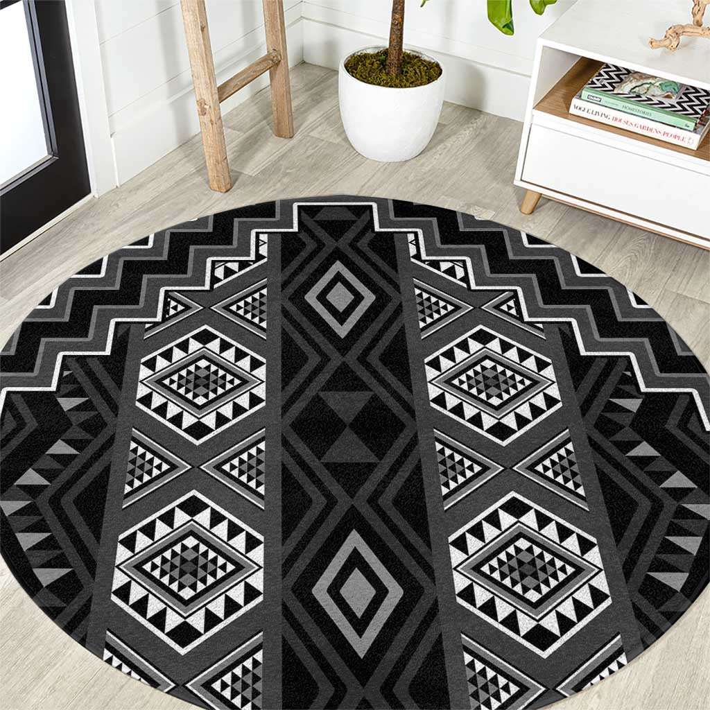 New Zealand Aotearoa Round Carpet Black Poutama With Taniko Pattern LT05 Black - Polynesian Pride