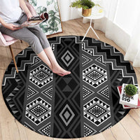 New Zealand Aotearoa Round Carpet Black Poutama With Taniko Pattern LT05 - Polynesian Pride
