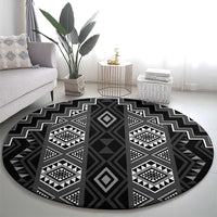 New Zealand Aotearoa Round Carpet Black Poutama With Taniko Pattern LT05 - Polynesian Pride