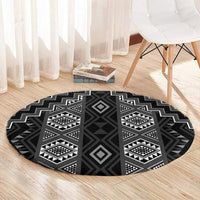 New Zealand Aotearoa Round Carpet Black Poutama With Taniko Pattern LT05 - Polynesian Pride