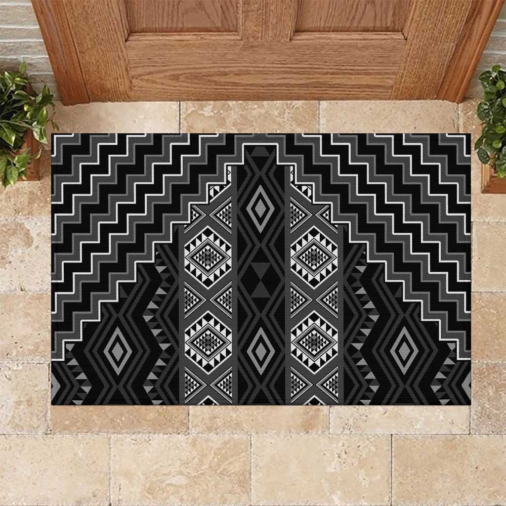 New Zealand Aotearoa Rubber Doormat Black Poutama With Taniko Pattern LT05 Black - Polynesian Pride