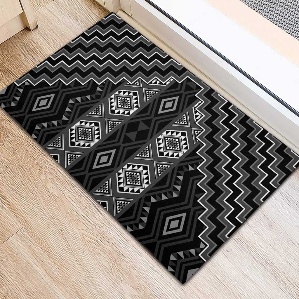 New Zealand Aotearoa Rubber Doormat Black Poutama With Taniko Pattern LT05 - Polynesian Pride