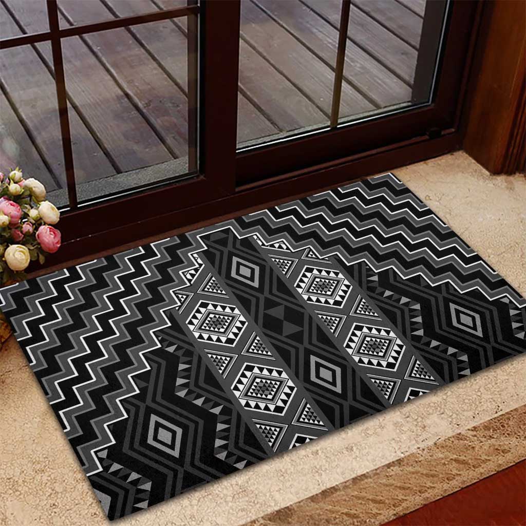 New Zealand Aotearoa Rubber Doormat Black Poutama With Taniko Pattern LT05 - Polynesian Pride