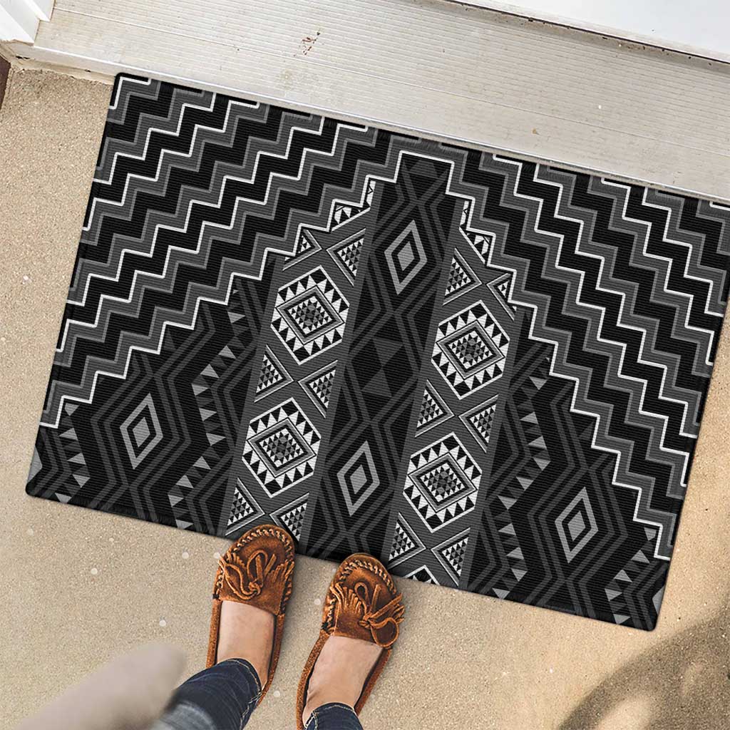 New Zealand Aotearoa Rubber Doormat Black Poutama With Taniko Pattern LT05 - Polynesian Pride