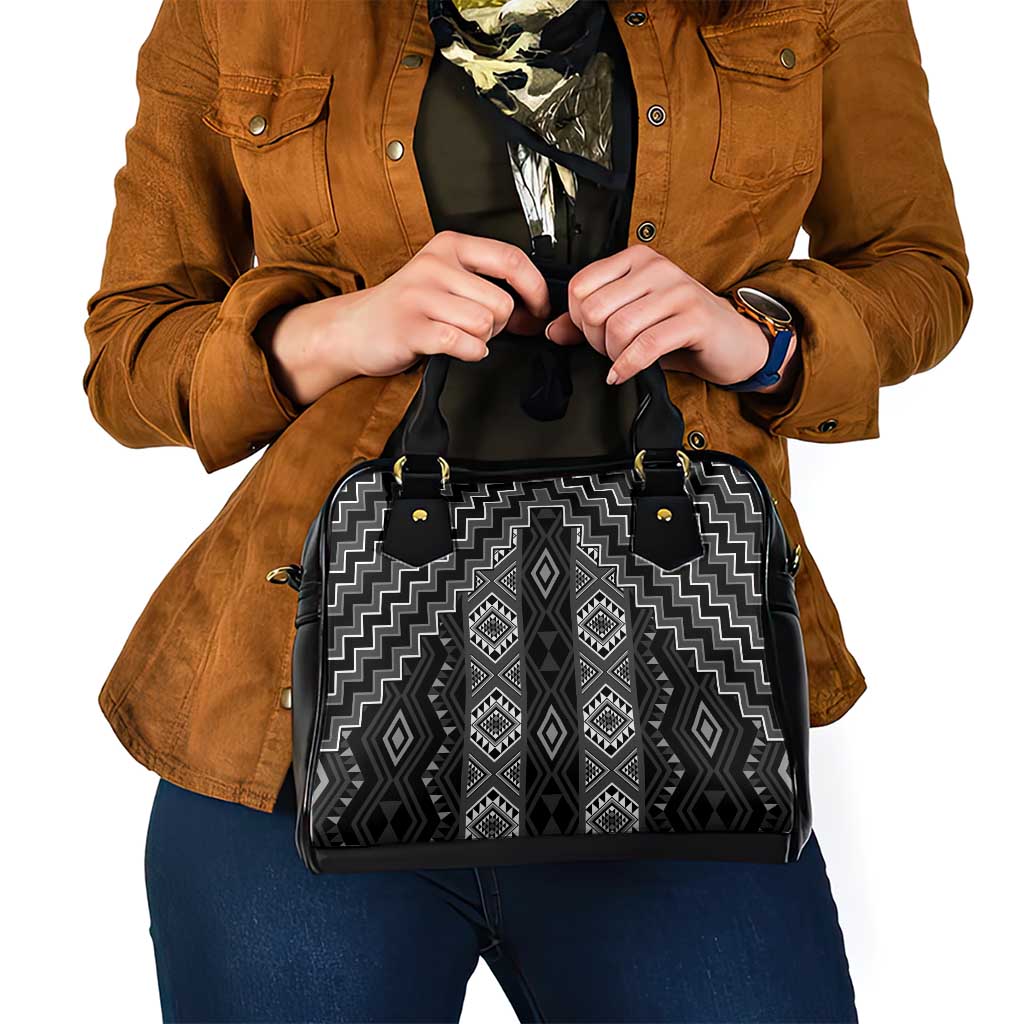 New Zealand Aotearoa Shoulder Handbag Black Poutama With Taniko Pattern LT05 - Polynesian Pride
