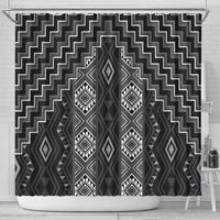 New Zealand Aotearoa Shower Curtain Black Poutama With Taniko Pattern LT05 - Polynesian Pride