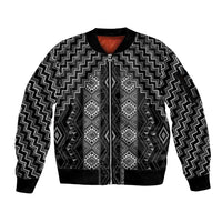 New Zealand Aotearoa Sleeve Zip Bomber Jacket Black Poutama With Taniko Pattern LT05 Unisex Black - Polynesian Pride