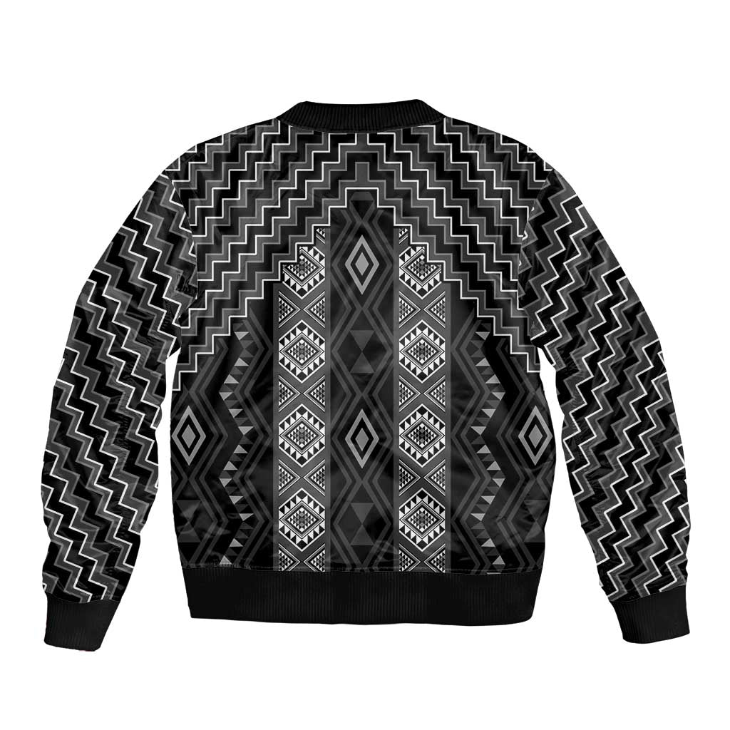 New Zealand Aotearoa Sleeve Zip Bomber Jacket Black Poutama With Taniko Pattern LT05 - Polynesian Pride