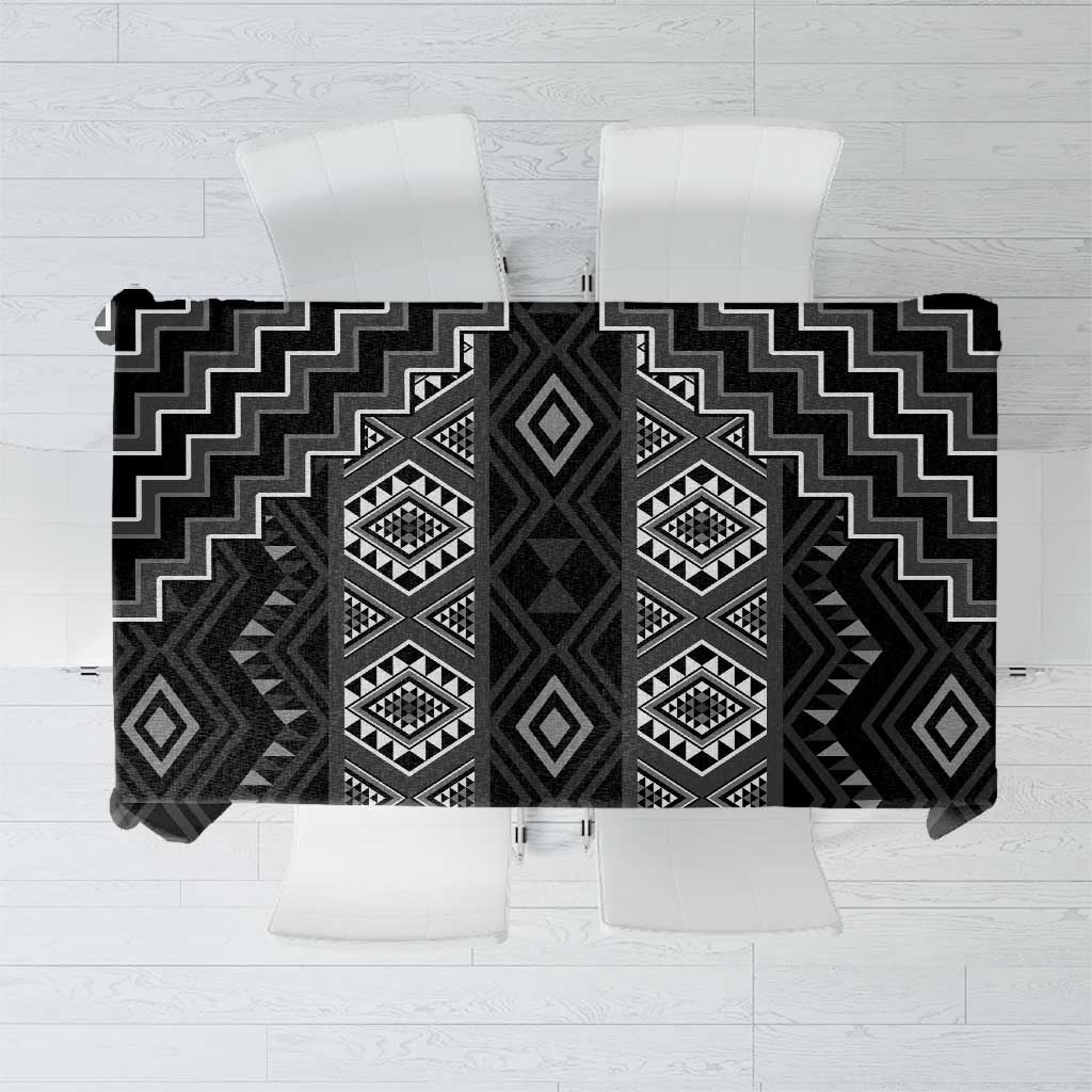 New Zealand Aotearoa Tablecloth Black Poutama With Taniko Pattern LT05 Black - Polynesian Pride