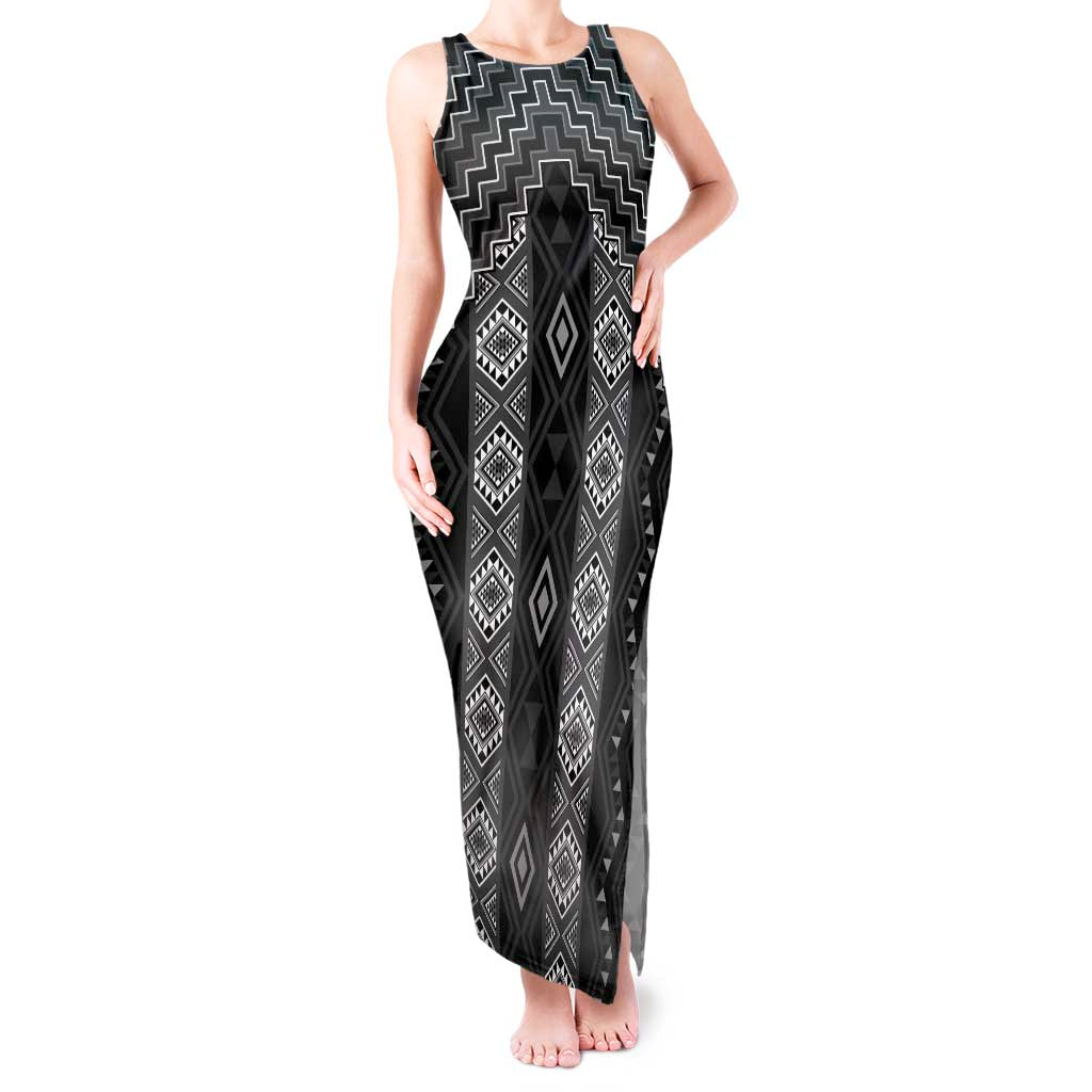 New Zealand Aotearoa Tank Maxi Dress Black Poutama With Taniko Pattern LT05 Women Black - Polynesian Pride