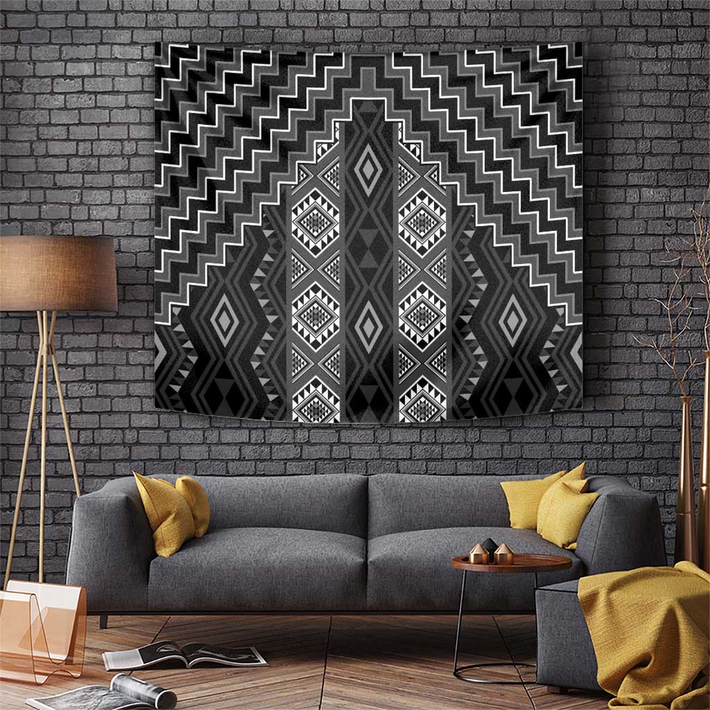 New Zealand Aotearoa Tapestry Black Poutama With Taniko Pattern LT05 Black - Polynesian Pride