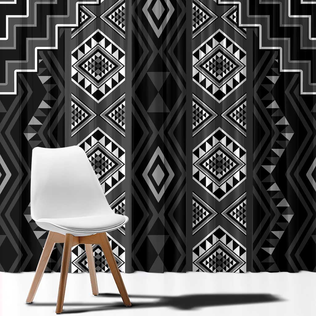 New Zealand Aotearoa Window Curtain Black Poutama With Taniko Pattern LT05 - Polynesian Pride
