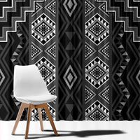 New Zealand Aotearoa Window Curtain Black Poutama With Taniko Pattern LT05 - Polynesian Pride