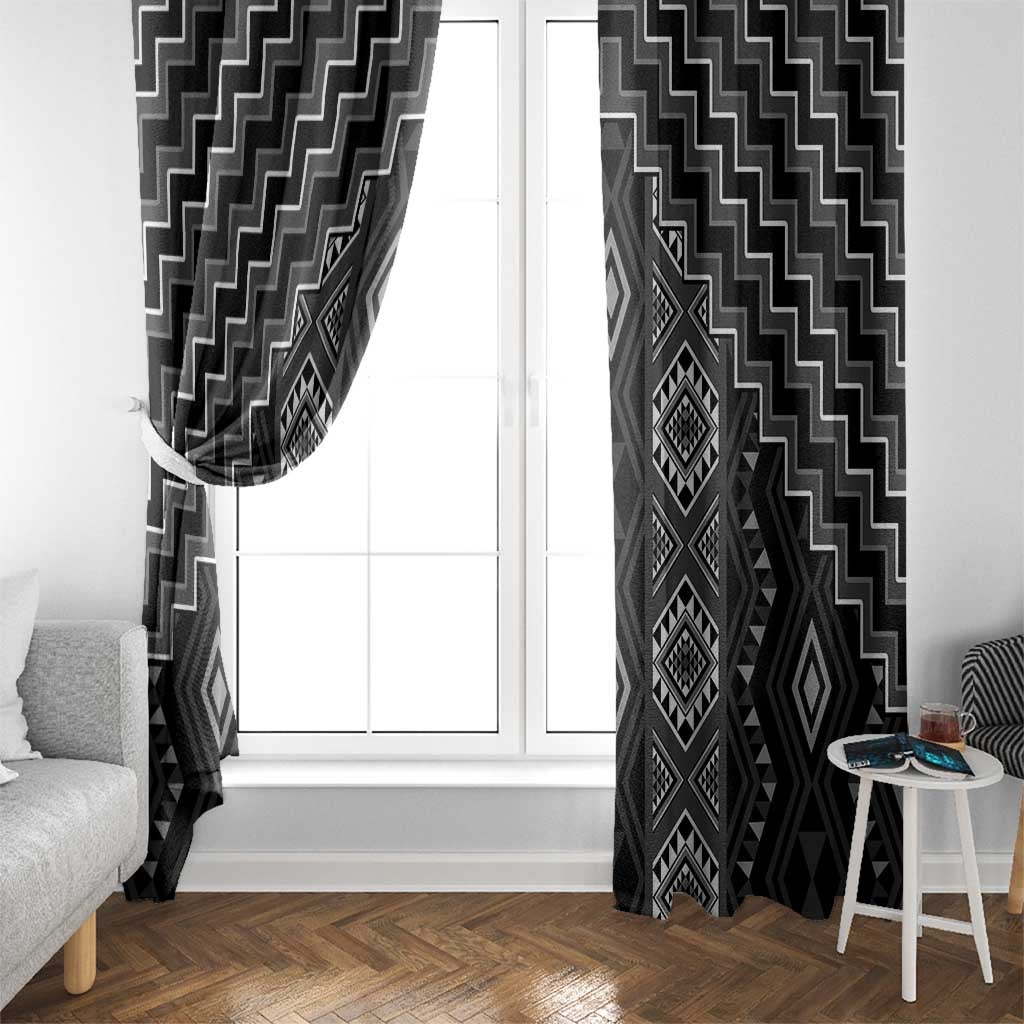New Zealand Aotearoa Window Curtain Black Poutama With Taniko Pattern LT05 - Polynesian Pride