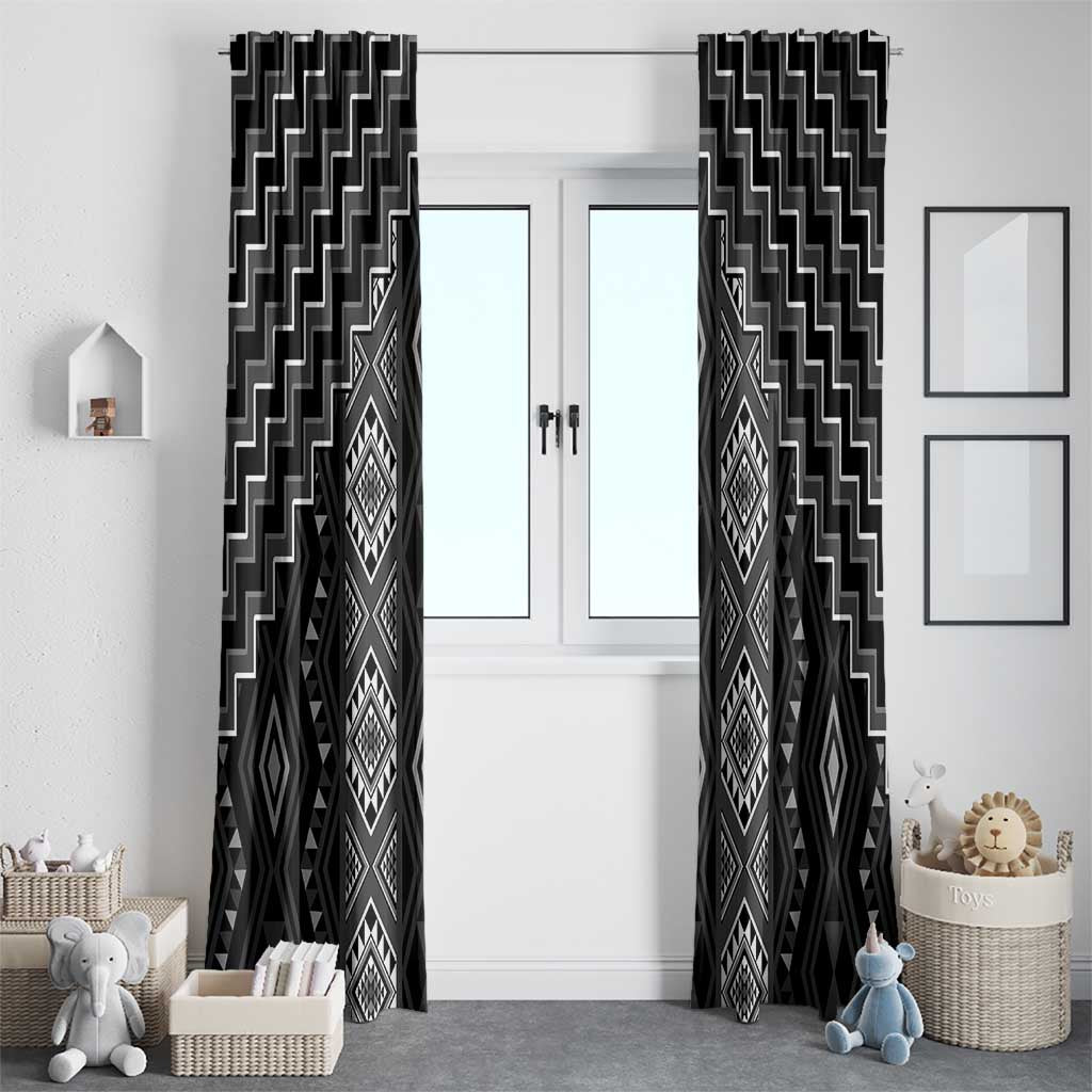 New Zealand Aotearoa Window Curtain Black Poutama With Taniko Pattern LT05 - Polynesian Pride