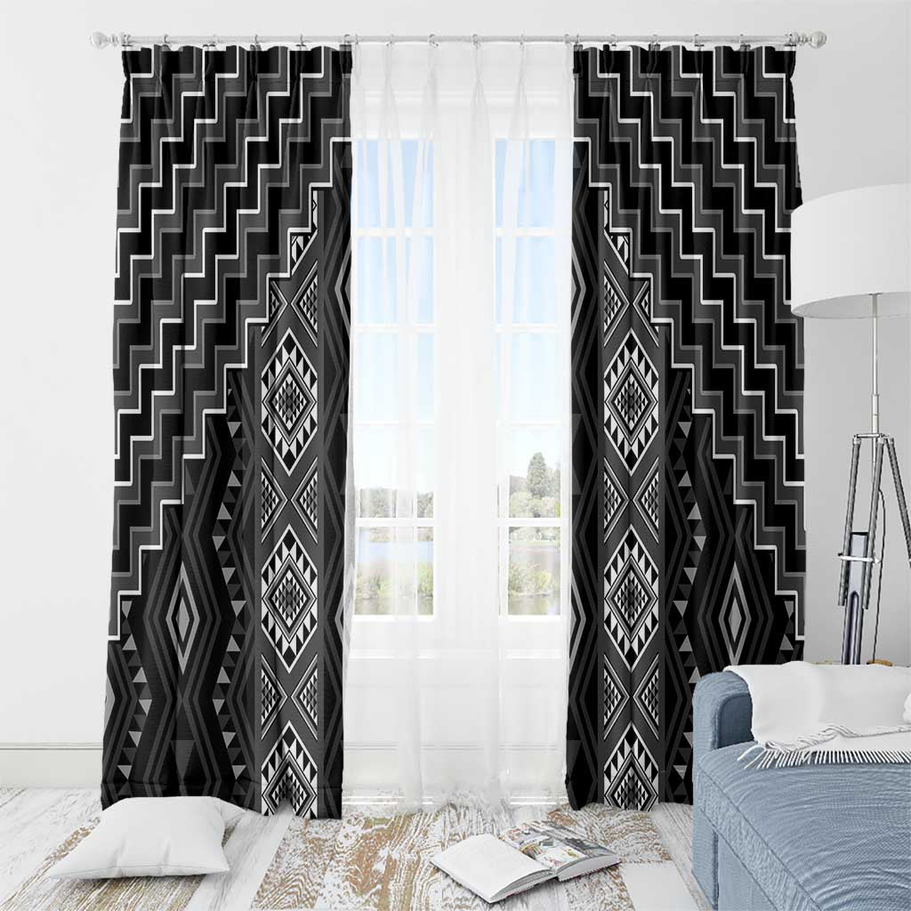 New Zealand Aotearoa Window Curtain Black Poutama With Taniko Pattern LT05 - Polynesian Pride