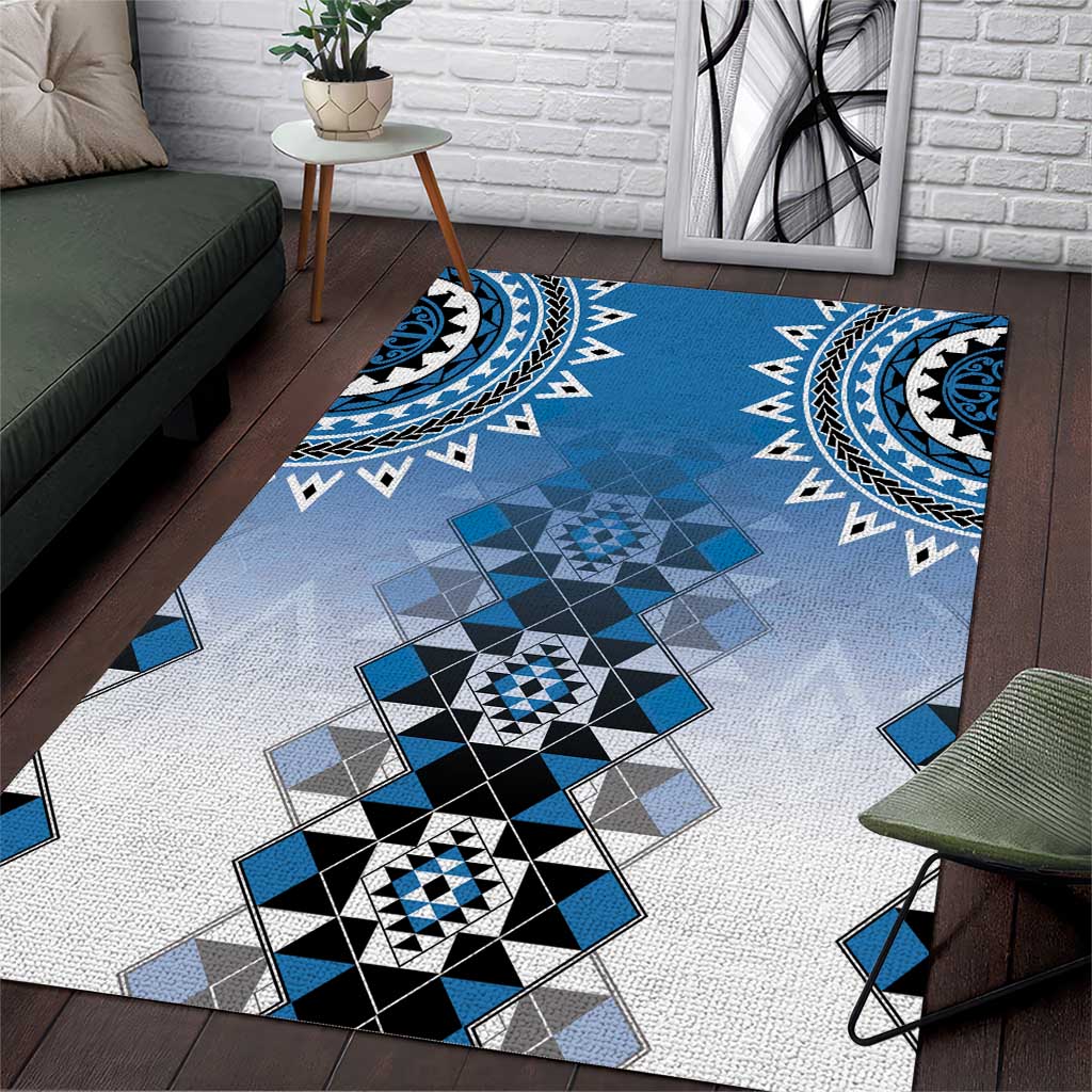 New Zealand Area Rug Poutama Mix Blue Taniko Inspired Art LT05 Blue - Polynesian Pride