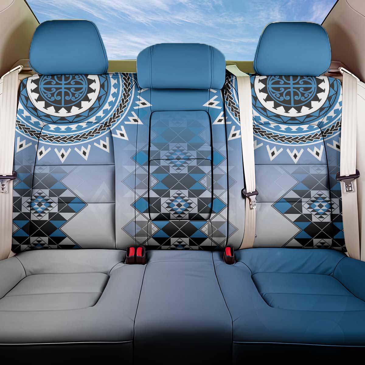 New Zealand Back Car Seat Cover Poutama Mix Blue Taniko Inspired Art LT05 One Size Blue - Polynesian Pride