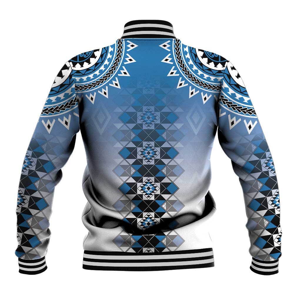 New Zealand Baseball Jacket Poutama Mix Blue Taniko Inspired Art LT05 - Polynesian Pride