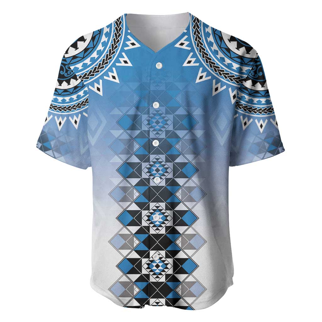 New Zealand Baseball Jersey Poutama Mix Blue Taniko Inspired Art LT05