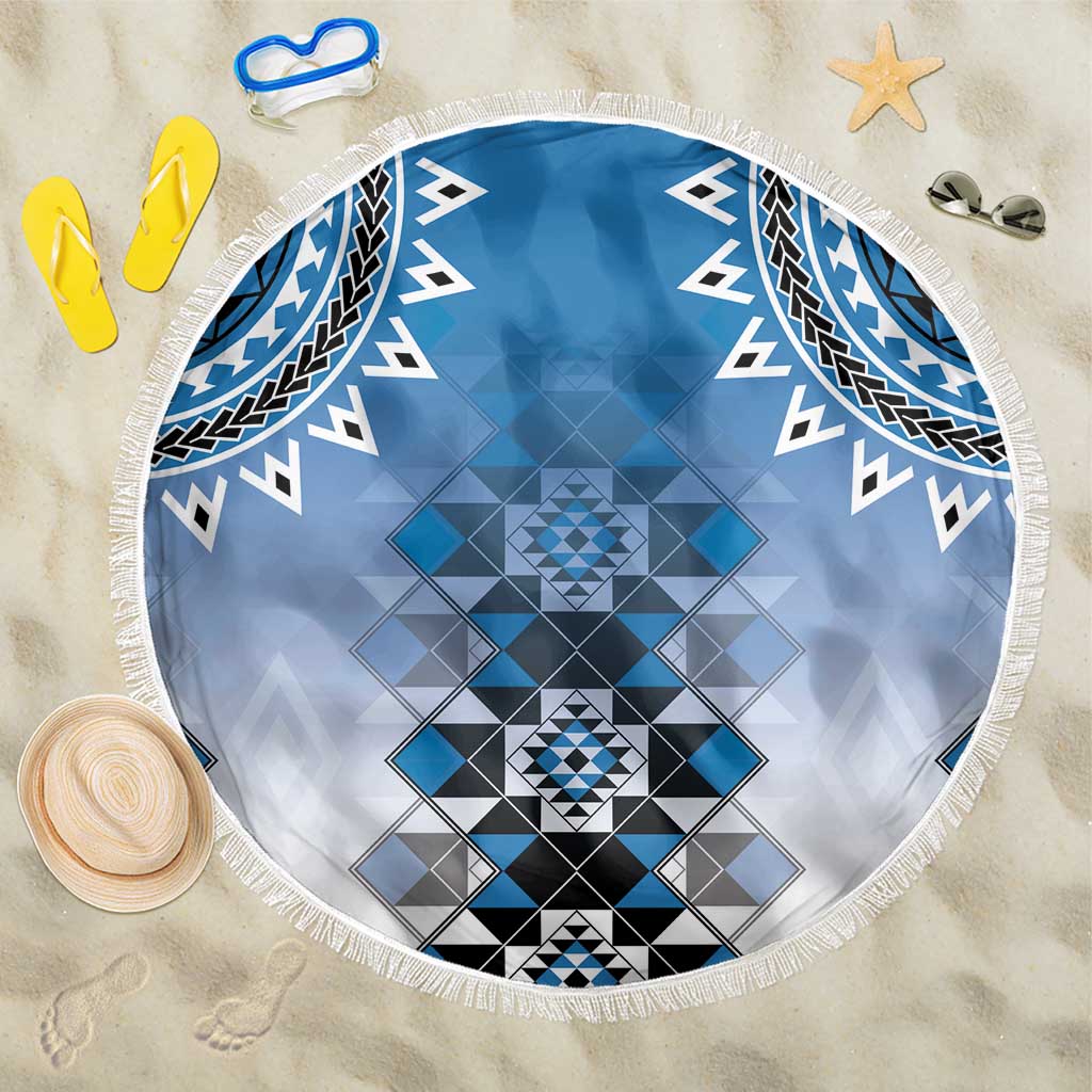 New Zealand Beach Blanket Poutama Mix Blue Taniko Inspired Art LT05 One Size 150cm Blue - Polynesian Pride