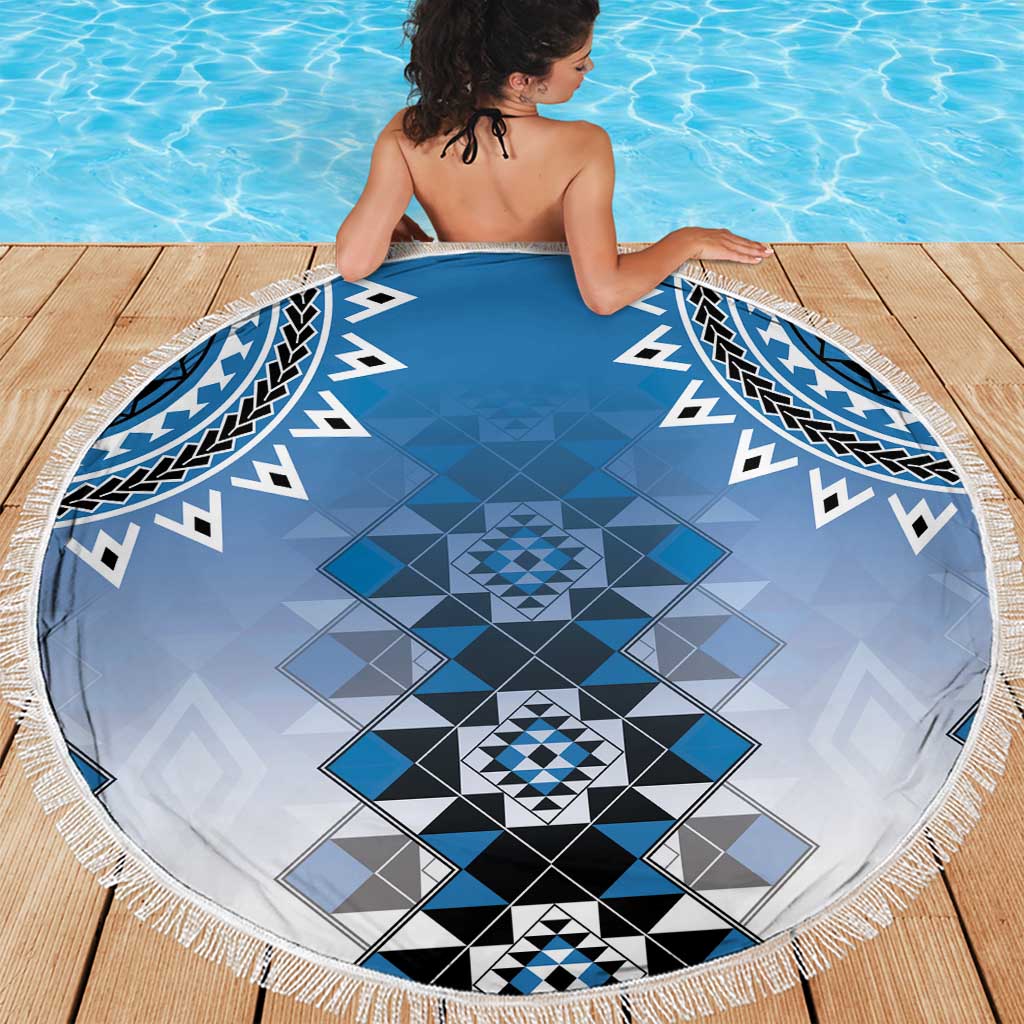 New Zealand Beach Blanket Poutama Mix Blue Taniko Inspired Art LT05 - Polynesian Pride
