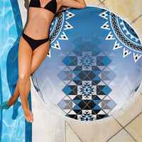 New Zealand Beach Blanket Poutama Mix Blue Taniko Inspired Art LT05 - Polynesian Pride