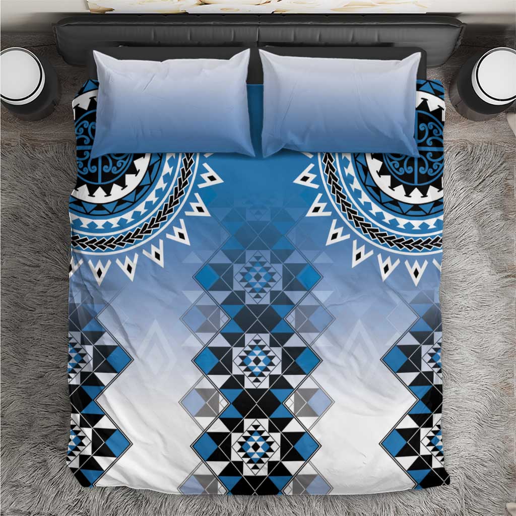 New Zealand Bedding Set Poutama Mix Blue Taniko Inspired Art LT05 Blue - Polynesian Pride
