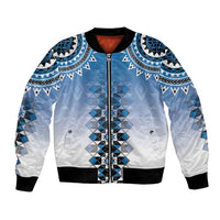 New Zealand Bomber Jacket Poutama Mix Blue Taniko Inspired Art LT05 Unisex Blue - Polynesian Pride