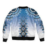 New Zealand Bomber Jacket Poutama Mix Blue Taniko Inspired Art LT05 - Polynesian Pride