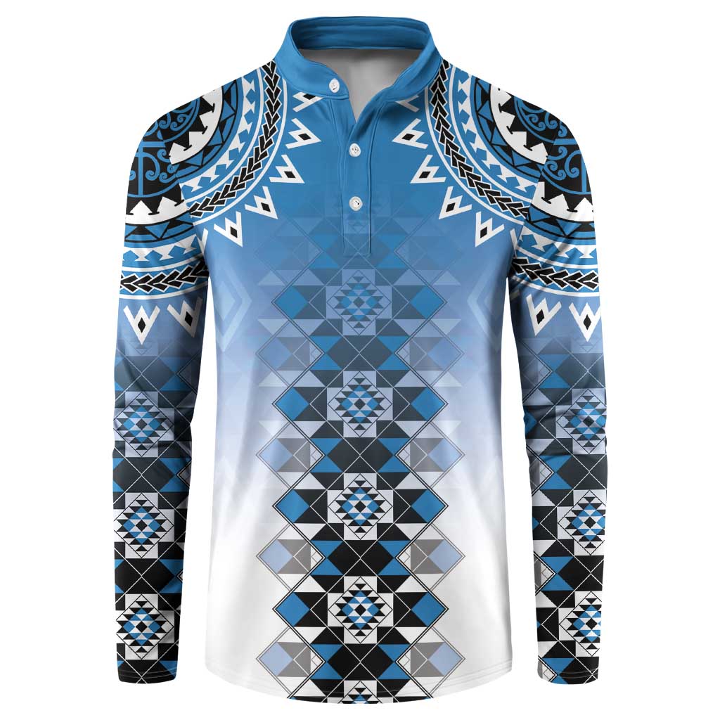 New Zealand Button Sweatshirt Poutama Mix Blue Taniko Inspired Art LT05 Blue - Polynesian Pride
