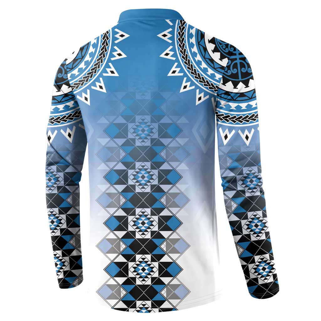 New Zealand Button Sweatshirt Poutama Mix Blue Taniko Inspired Art LT05 - Polynesian Pride