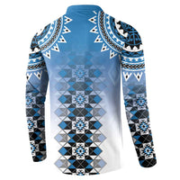 New Zealand Button Sweatshirt Poutama Mix Blue Taniko Inspired Art LT05 - Polynesian Pride