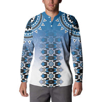 New Zealand Button Sweatshirt Poutama Mix Blue Taniko Inspired Art LT05 - Polynesian Pride