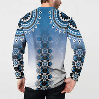 New Zealand Button Sweatshirt Poutama Mix Blue Taniko Inspired Art LT05 - Polynesian Pride