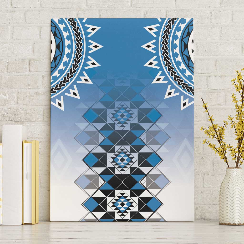New Zealand Canvas Wall Art Poutama Mix Blue Taniko Inspired Art LT05 Without Frame Blue - Polynesian Pride
