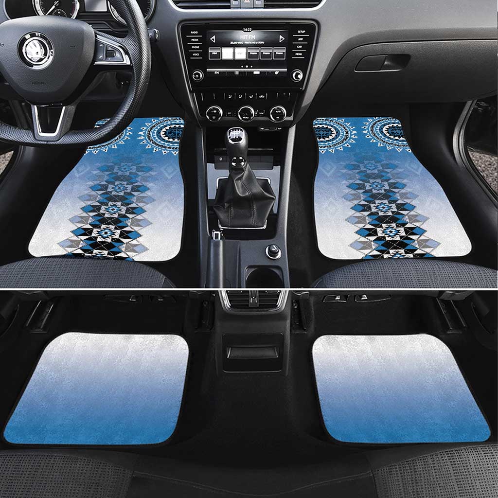 New Zealand Car Mats Poutama Mix Blue Taniko Inspired Art LT05 Set 4pcs Blue - Polynesian Pride