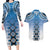 New Zealand Couples Matching Long Sleeve Bodycon Dress and Hawaiian Shirt Poutama Mix Blue Taniko Inspired Art LT05