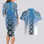 New Zealand Couples Matching Long Sleeve Bodycon Dress and Hawaiian Shirt Poutama Mix Blue Taniko Inspired Art LT05