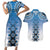 New Zealand Couples Matching Short Sleeve Bodycon Dress and Hawaiian Shirt Poutama Mix Blue Taniko Inspired Art