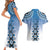 New Zealand Couples Matching Short Sleeve Bodycon Dress and Hawaiian Shirt Poutama Mix Blue Taniko Inspired Art