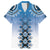 New Zealand Family Matching Off The Shoulder Long Sleeve Dress and Hawaiian Shirt Poutama Mix Blue Taniko Inspired Art