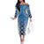 New Zealand Family Matching Off The Shoulder Long Sleeve Dress and Hawaiian Shirt Poutama Mix Blue Taniko Inspired Art