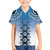 New Zealand Family Matching Off The Shoulder Long Sleeve Dress and Hawaiian Shirt Poutama Mix Blue Taniko Inspired Art