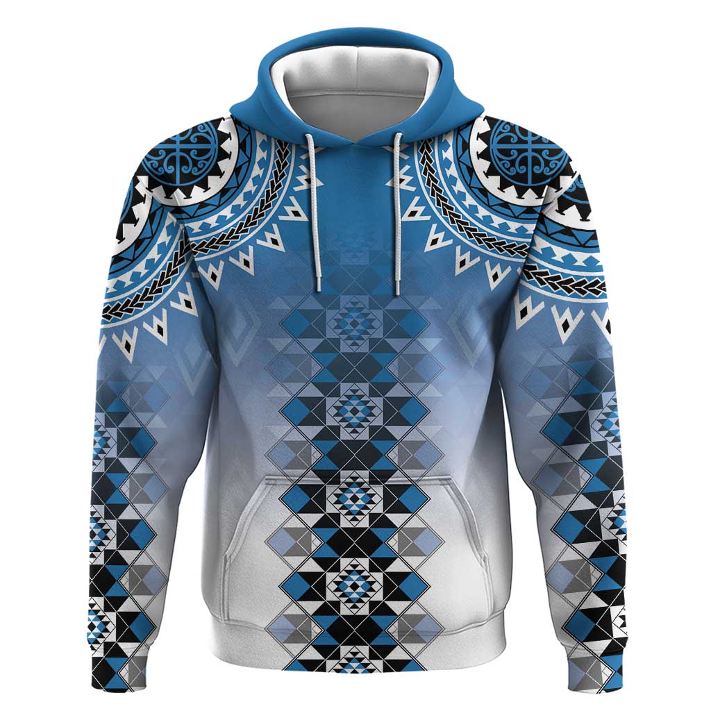 New Zealand Hoodie Poutama Mix Blue Taniko Inspired Art LT05 Pullover Hoodie Blue - Polynesian Pride