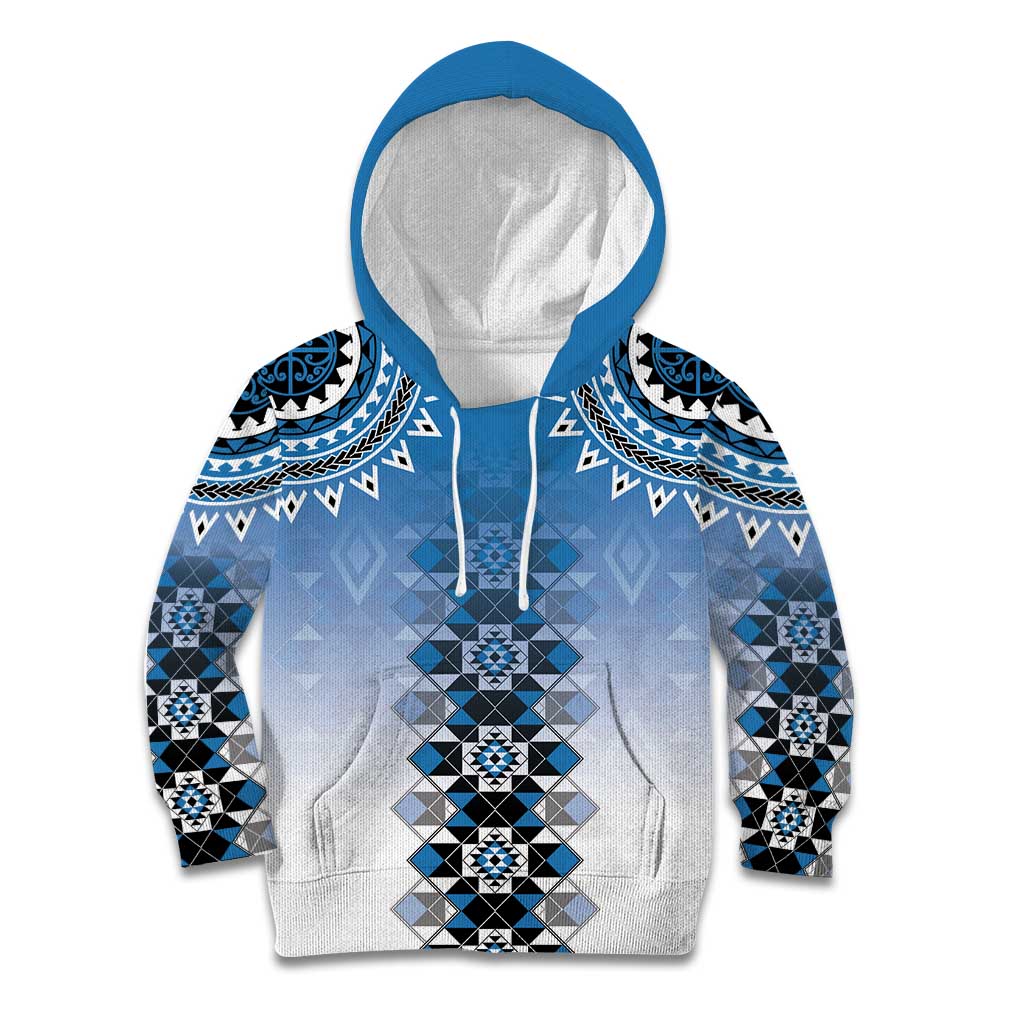 New Zealand Kid Hoodie Poutama Mix Blue Taniko Inspired Art LT05 Hoodie Blue - Polynesian Pride