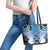 New Zealand Leather Tote Bag Poutama Mix Blue Taniko Inspired Art LT05