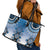 New Zealand Leather Tote Bag Poutama Mix Blue Taniko Inspired Art LT05